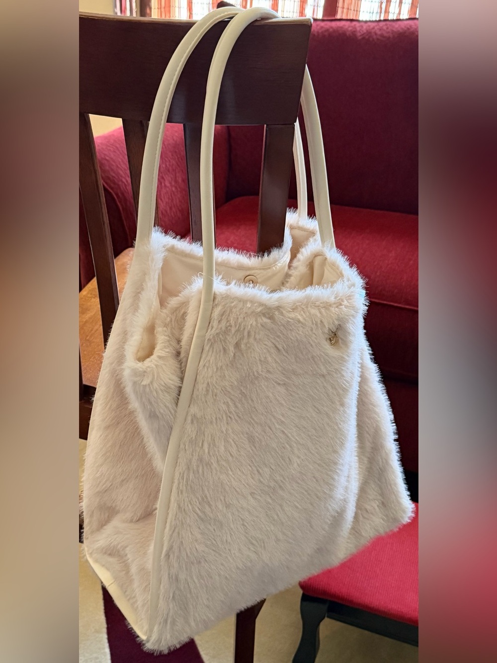 Victoria’s Secret NWT Ivory Faux Fur Tote Shoulder Bag Winter Glam